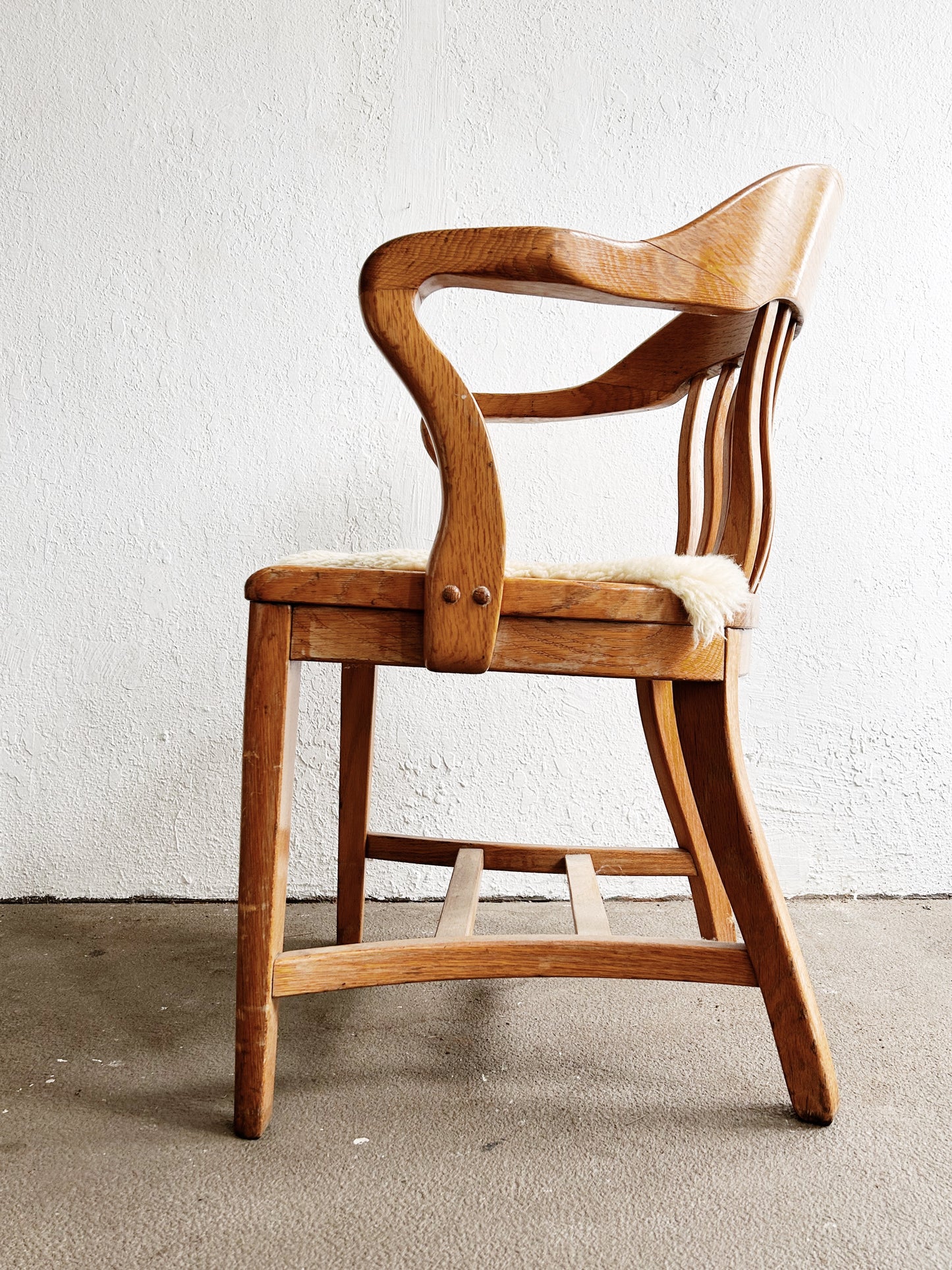 Antique Oak Library Chair with Sheepskin