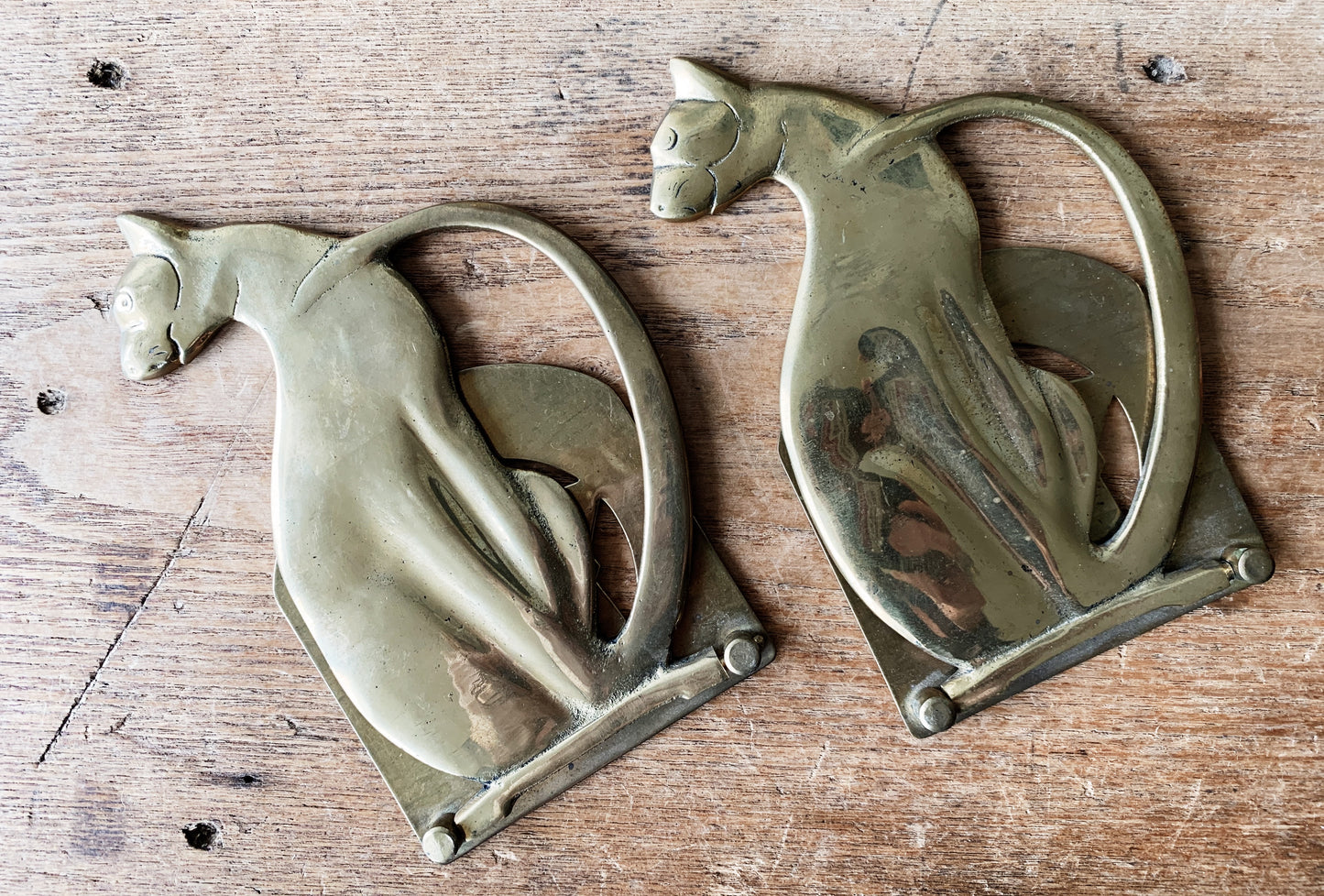 Mid Century Folding Brass Bookends