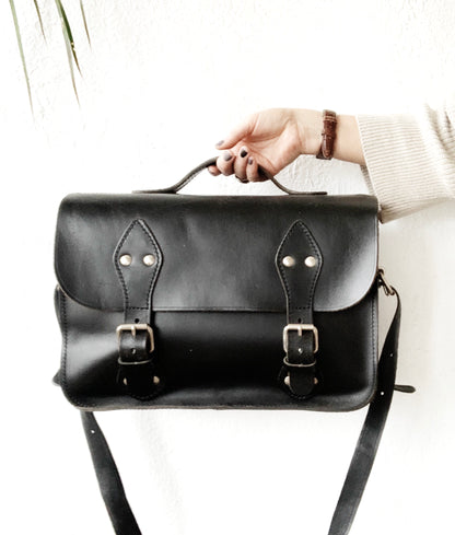 Large Black Leather Camera Bag or Satchel