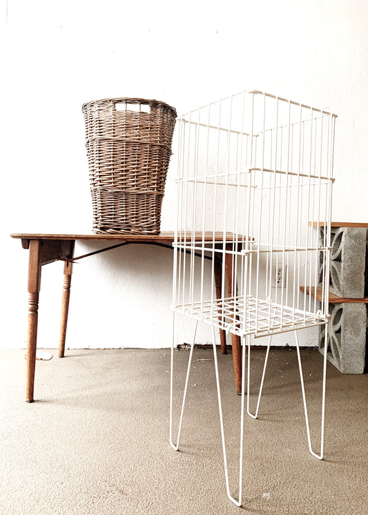 Tall White Metal Basket on Legs