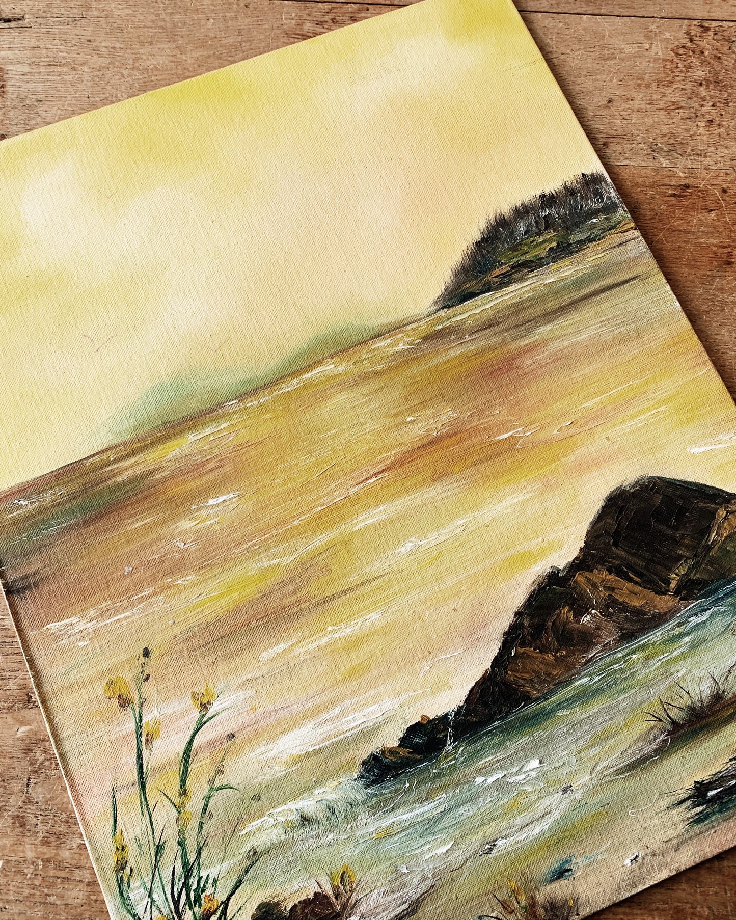 Vintage Golden Seascape Painting
