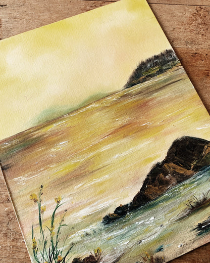 Vintage Golden Seascape Painting