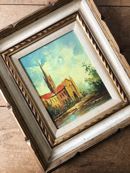 Vintage Original Old Church Painting