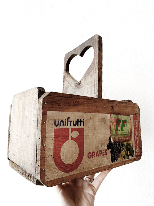 Vintage Wood Fruit Box with Heart Handle