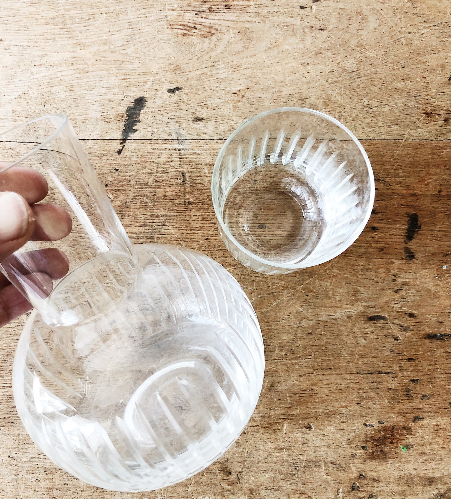 Vintage Crystal Bedside Carafe and Glass