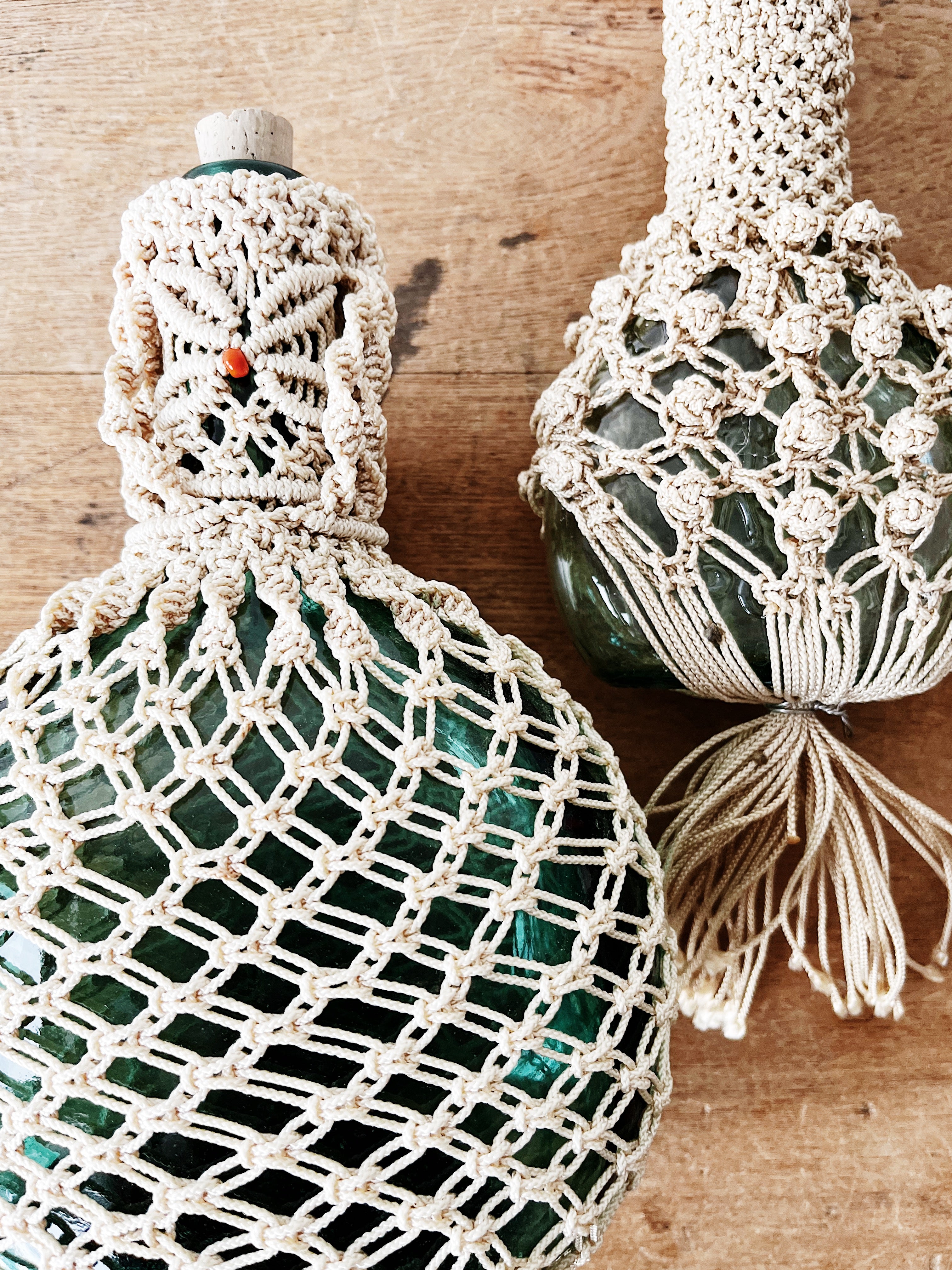 Vintage Macrame Wrapped Bottle - Thumbnail 3