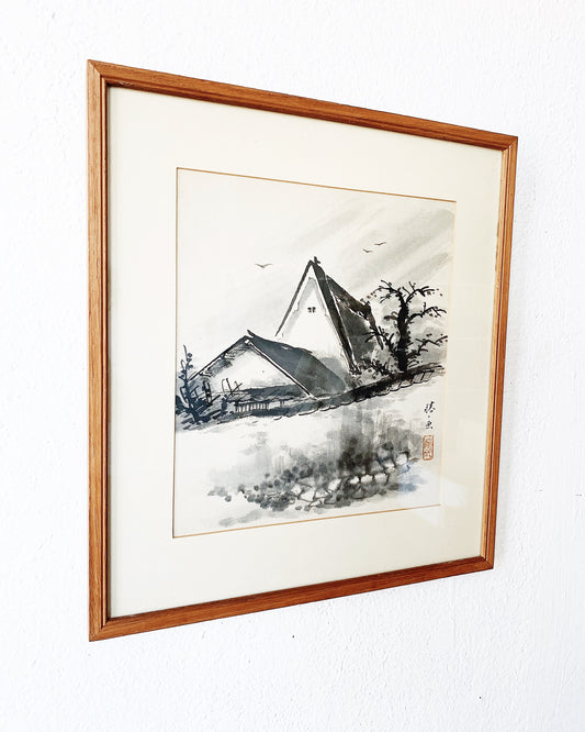 Vintage Framed Japanese Watercolor