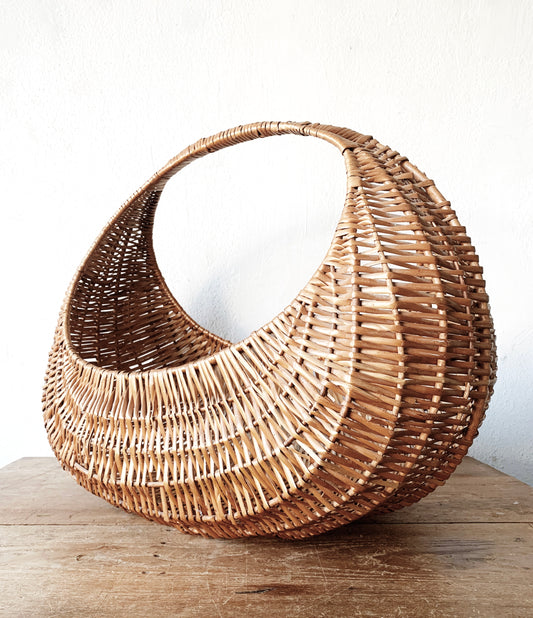 Extra Large Vintage Half Moon Gathering Basket