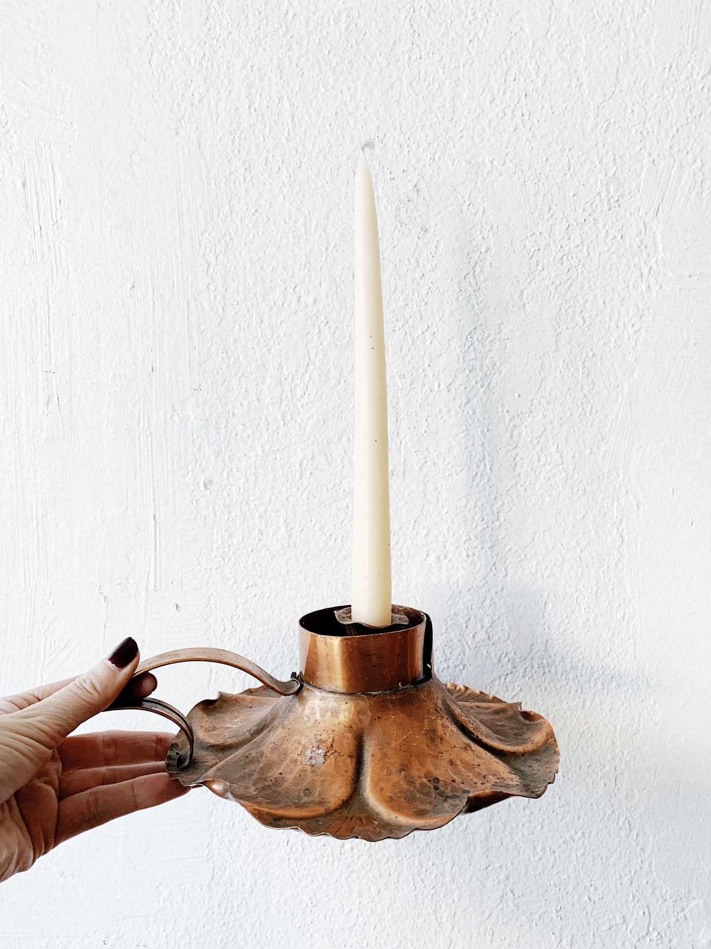 Vintage Hammered Copper Candle Holder