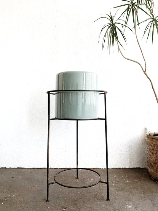 Large Ceramic Pot and Iron Stand