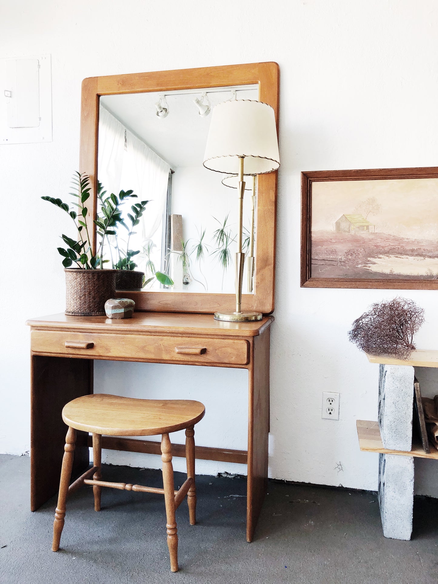 Vintage Maple Vanity and Mirror