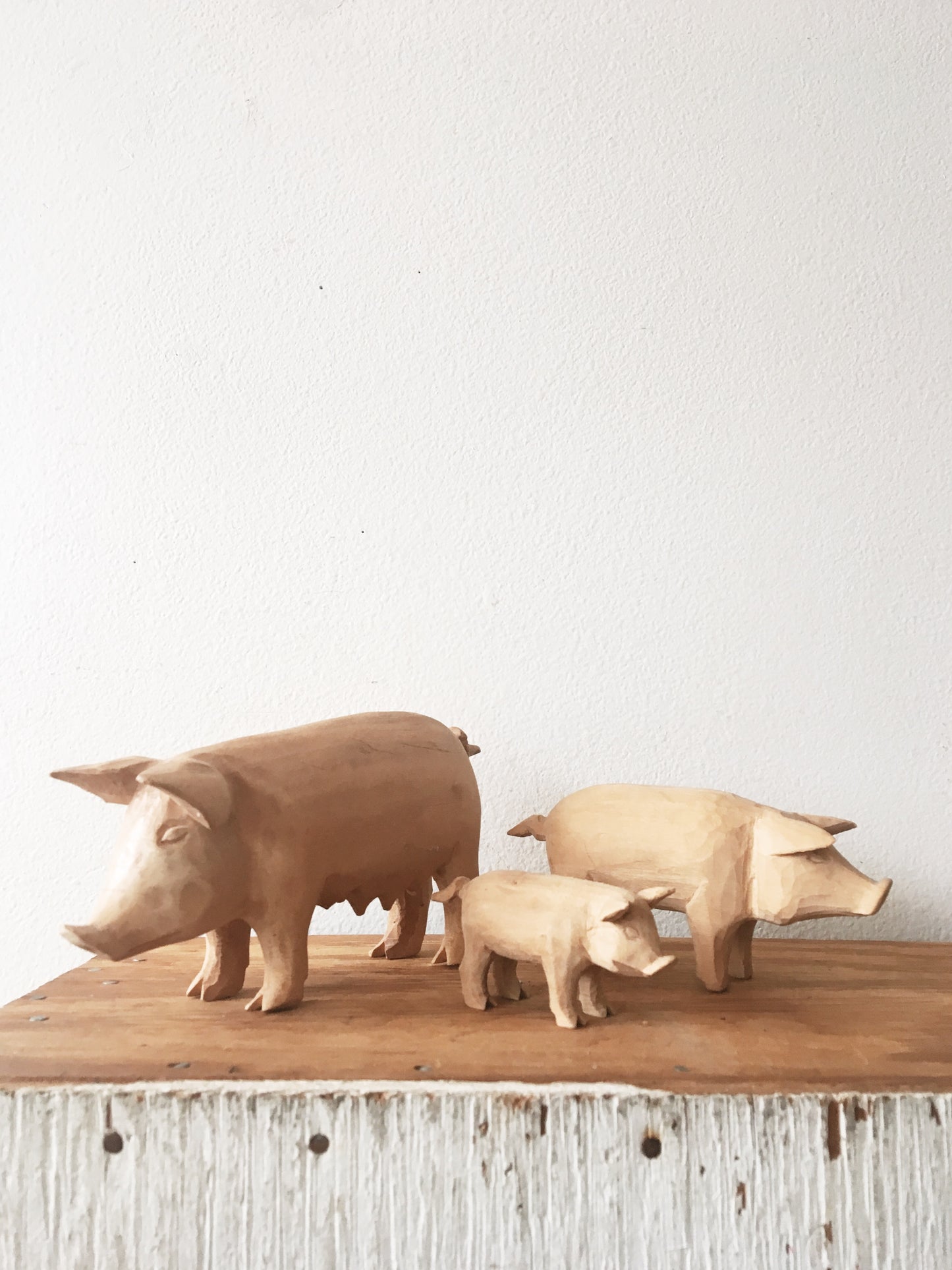 Vintage Handcarved Pig Family
