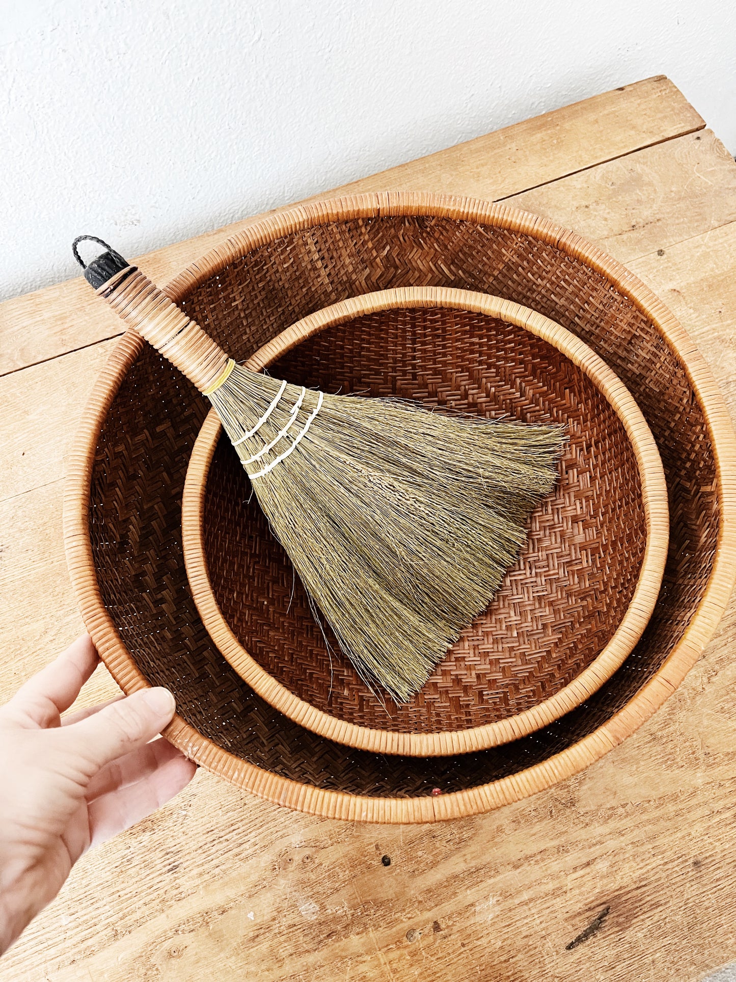 Vintage Nesting Baskets and Broom