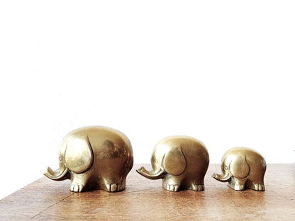Vintage Brass Elephant Family