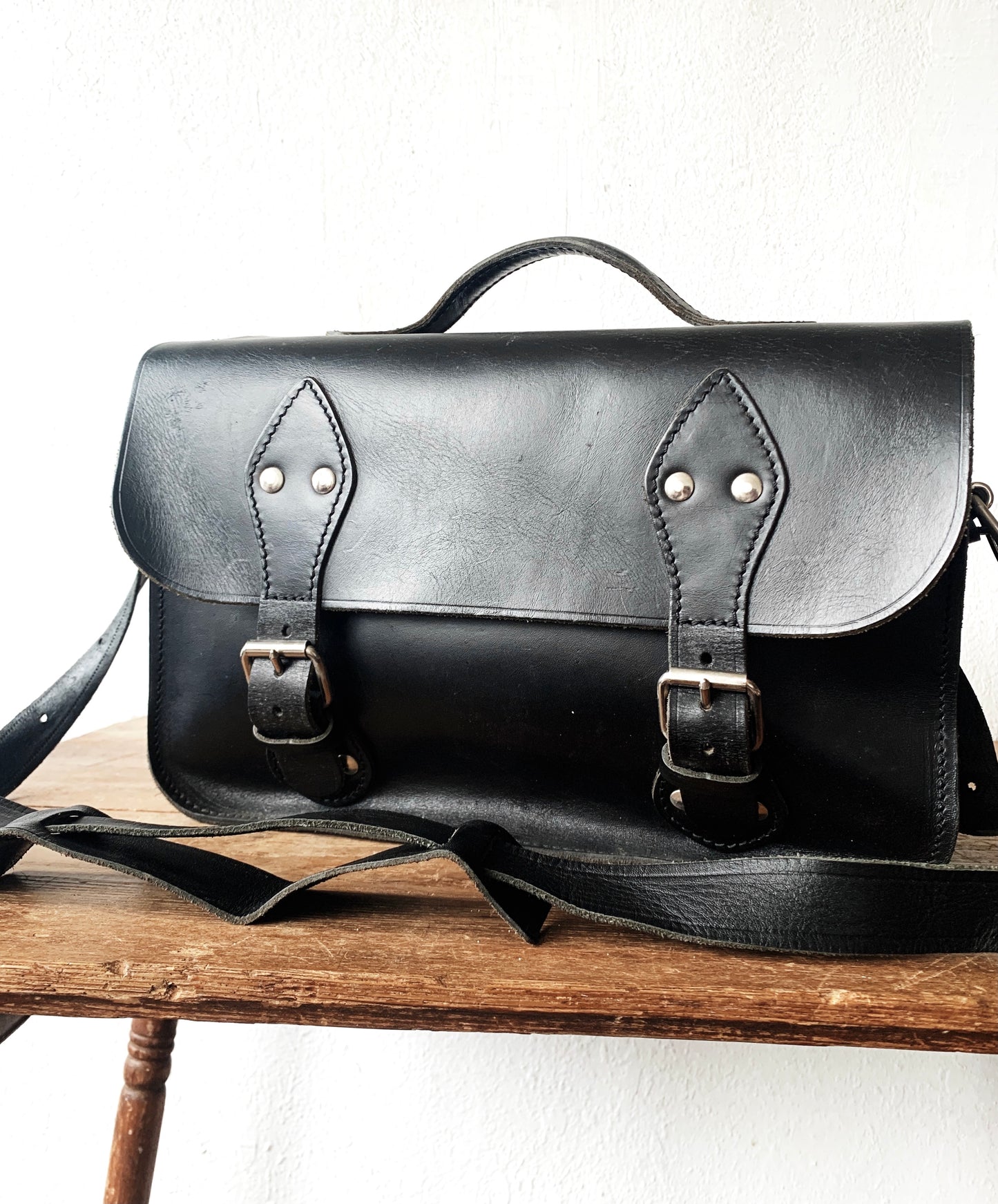 Large Black Leather Camera Bag or Satchel