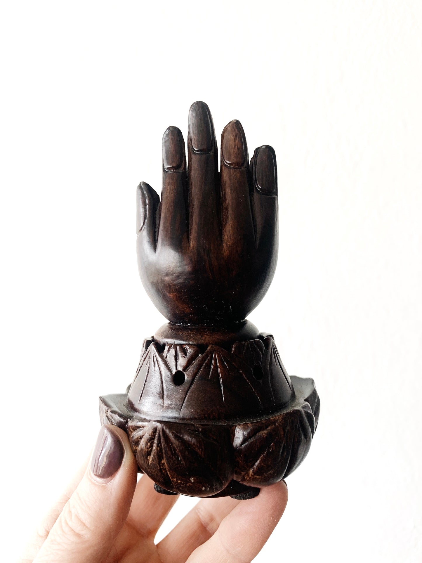 Carved Wood Hand Lotus Box