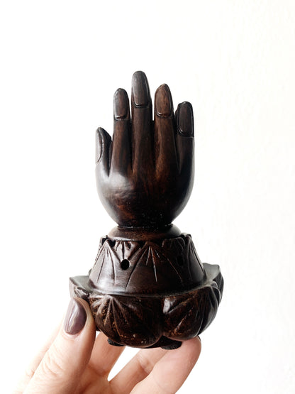 Carved Wood Hand Lotus Box