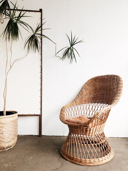 Vintage Wicker Egg Chair with Silk Cushion