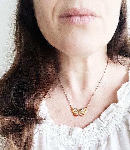 Vintage Cloisonné Butterfly Necklace