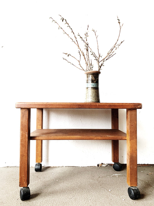 Handmade Vintage Wood Rolling Cart/ Table