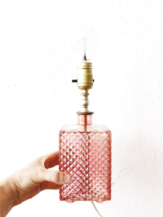 Vintage Pink Cut Glass Lamp