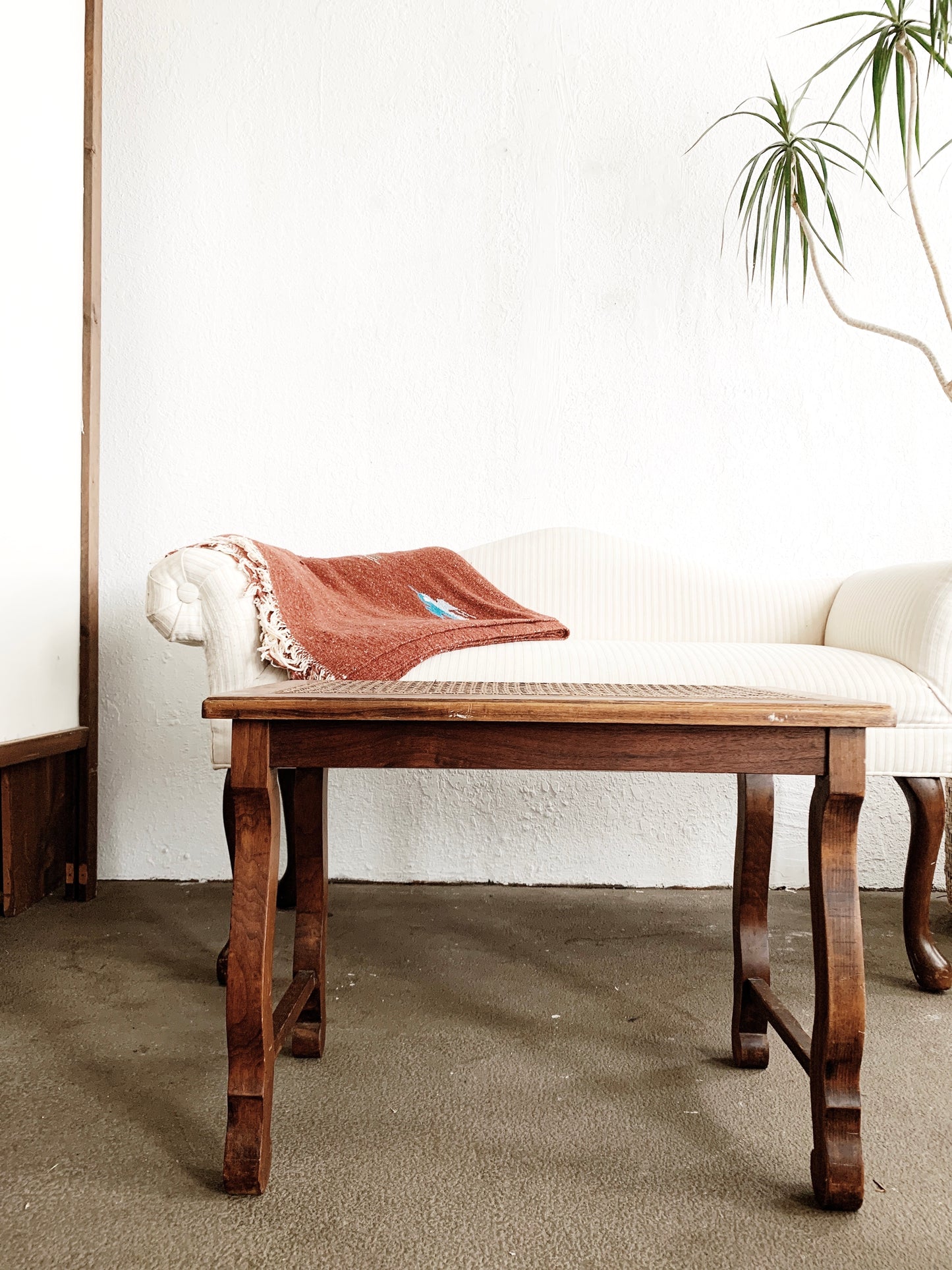 Vintage Caned Top Table/Bench