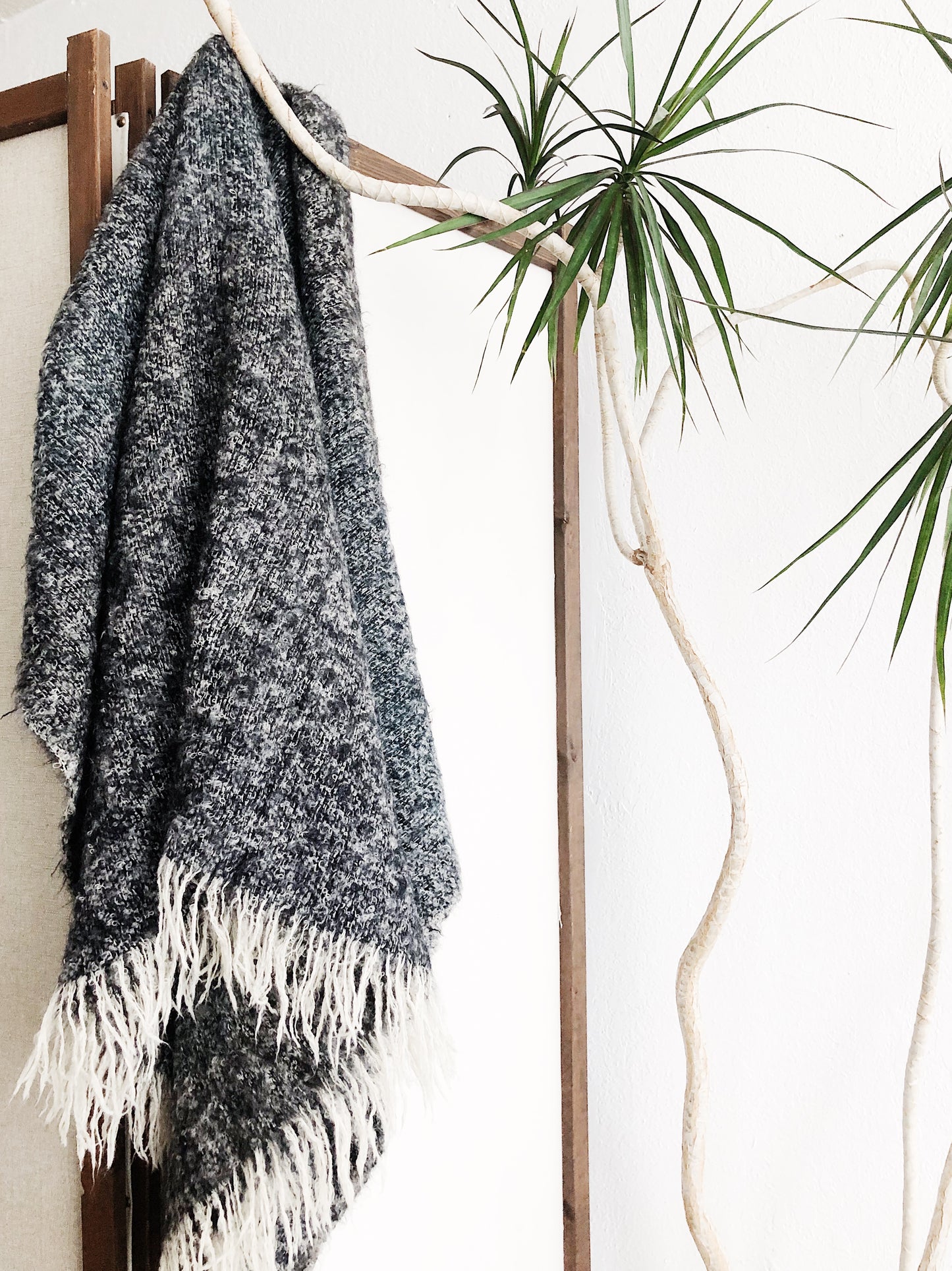 Vintage Salt and Pepper Wool Blanket