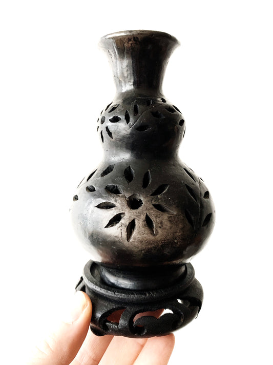 Intricately Carved Ebony with Stand