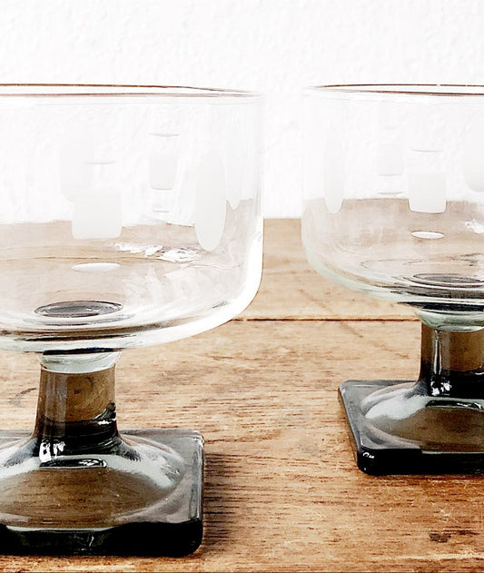 Pair Vintage Etched Cocktail Glasses