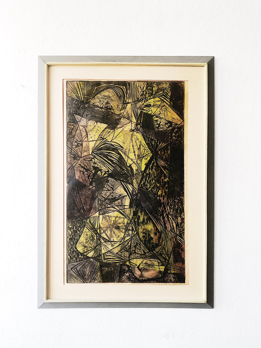 RESERVED Vintage Intaglio Collograph Print
