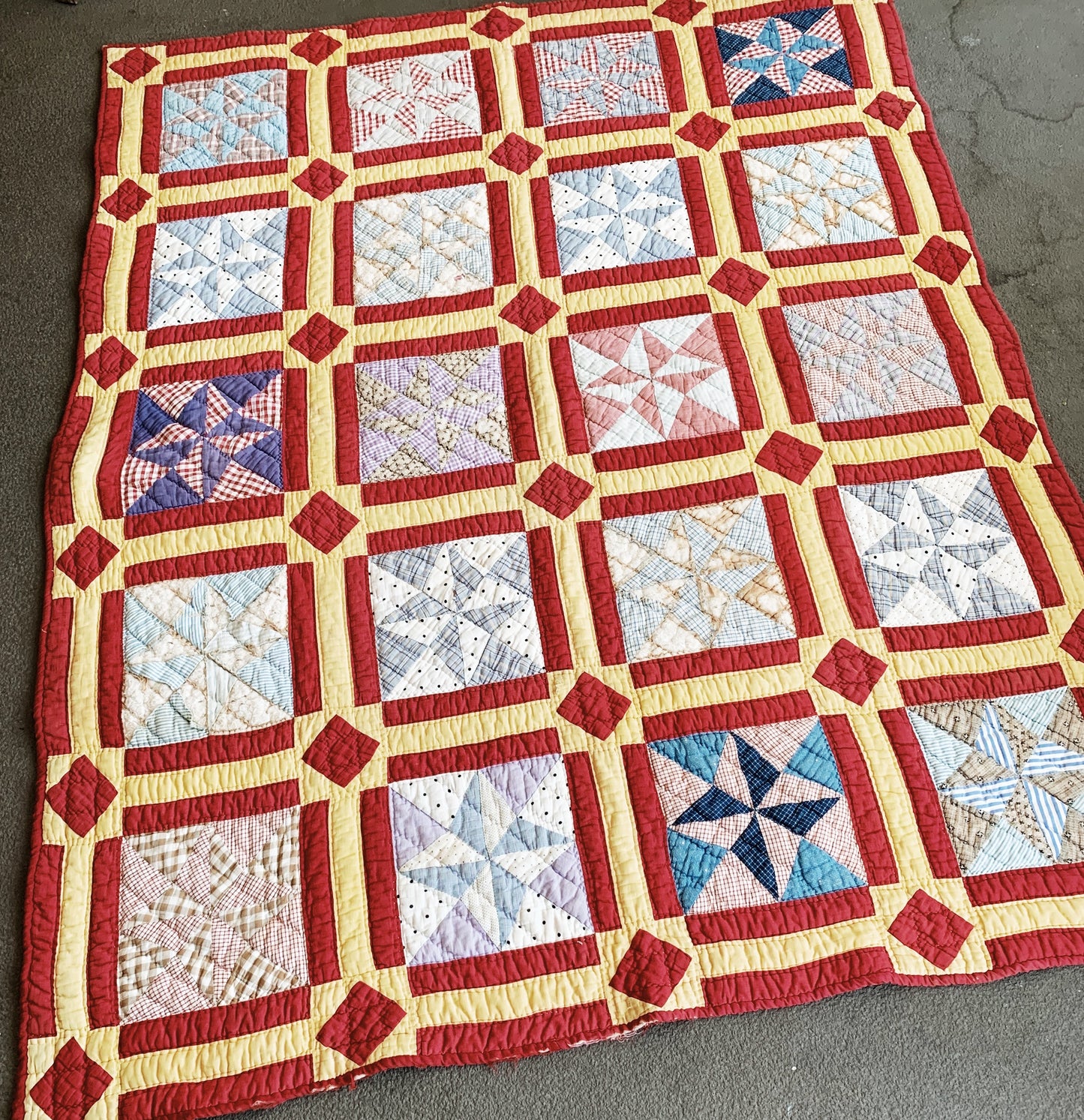 Antique Cotton Star and Diamond Patterned Quilt