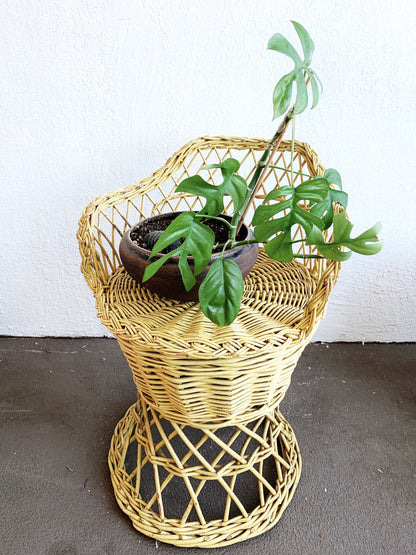 Vintage Yellow Wicker Stool