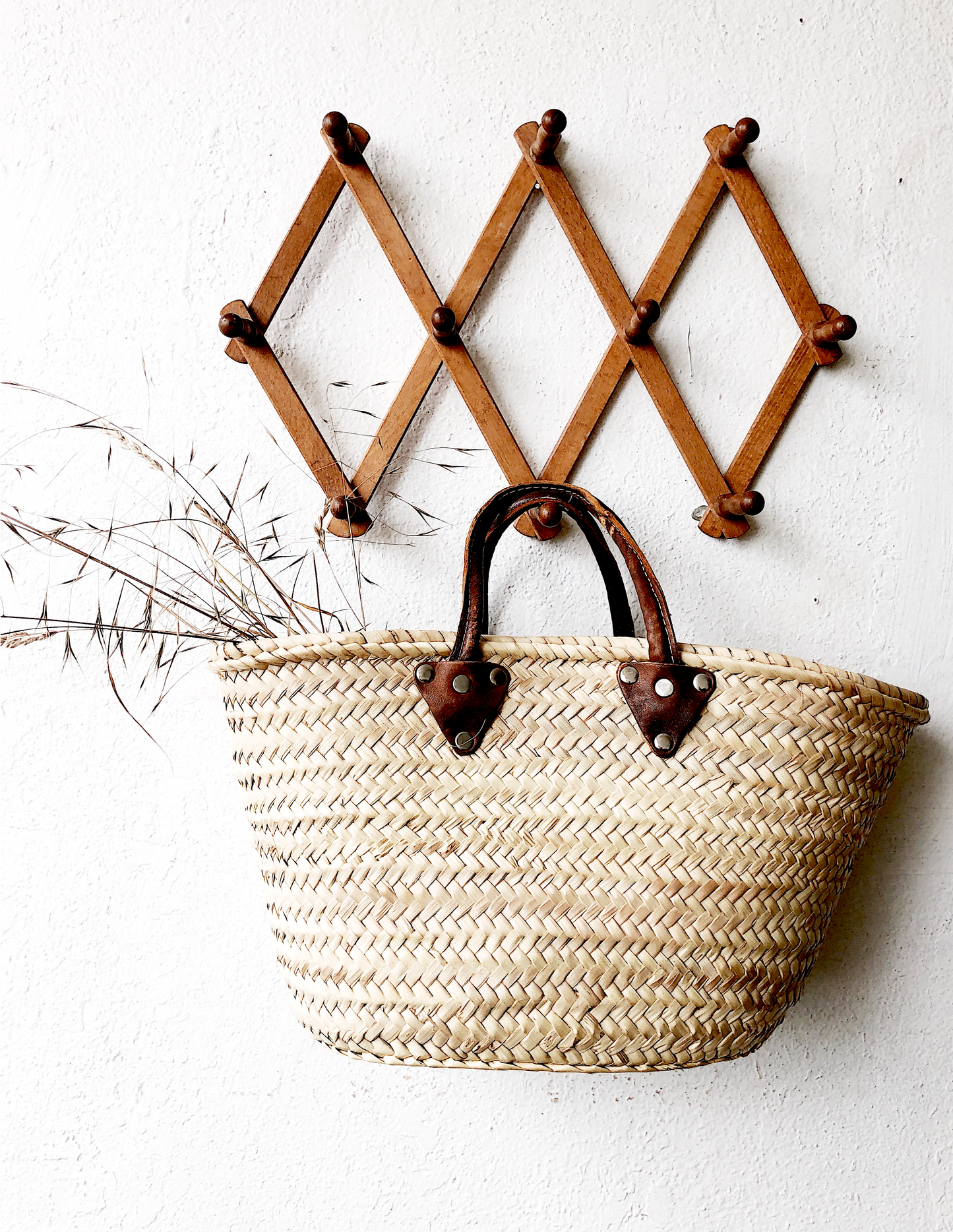 Straw Tote with Leather Trim