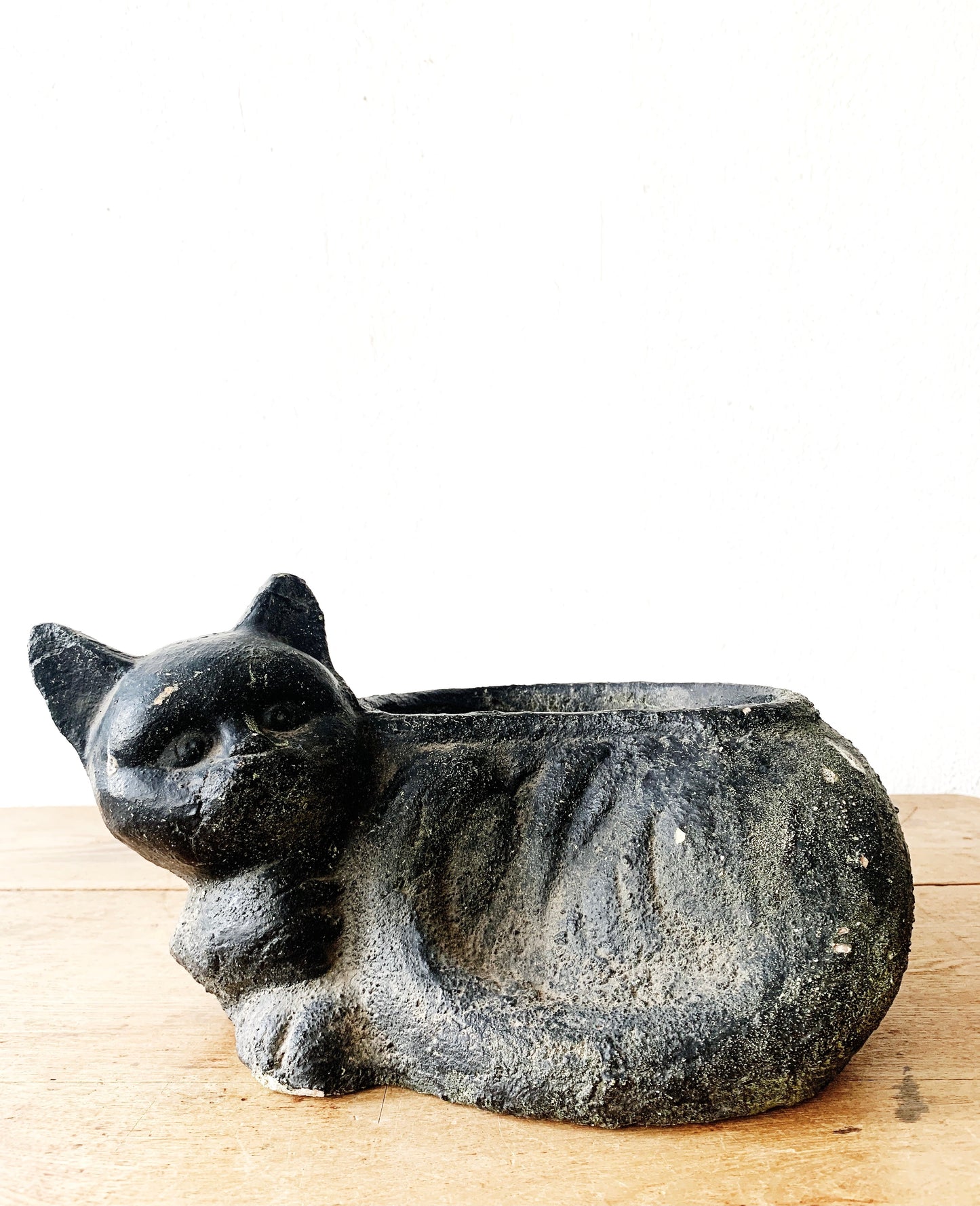 Vintage Black Cat Cement Planter
