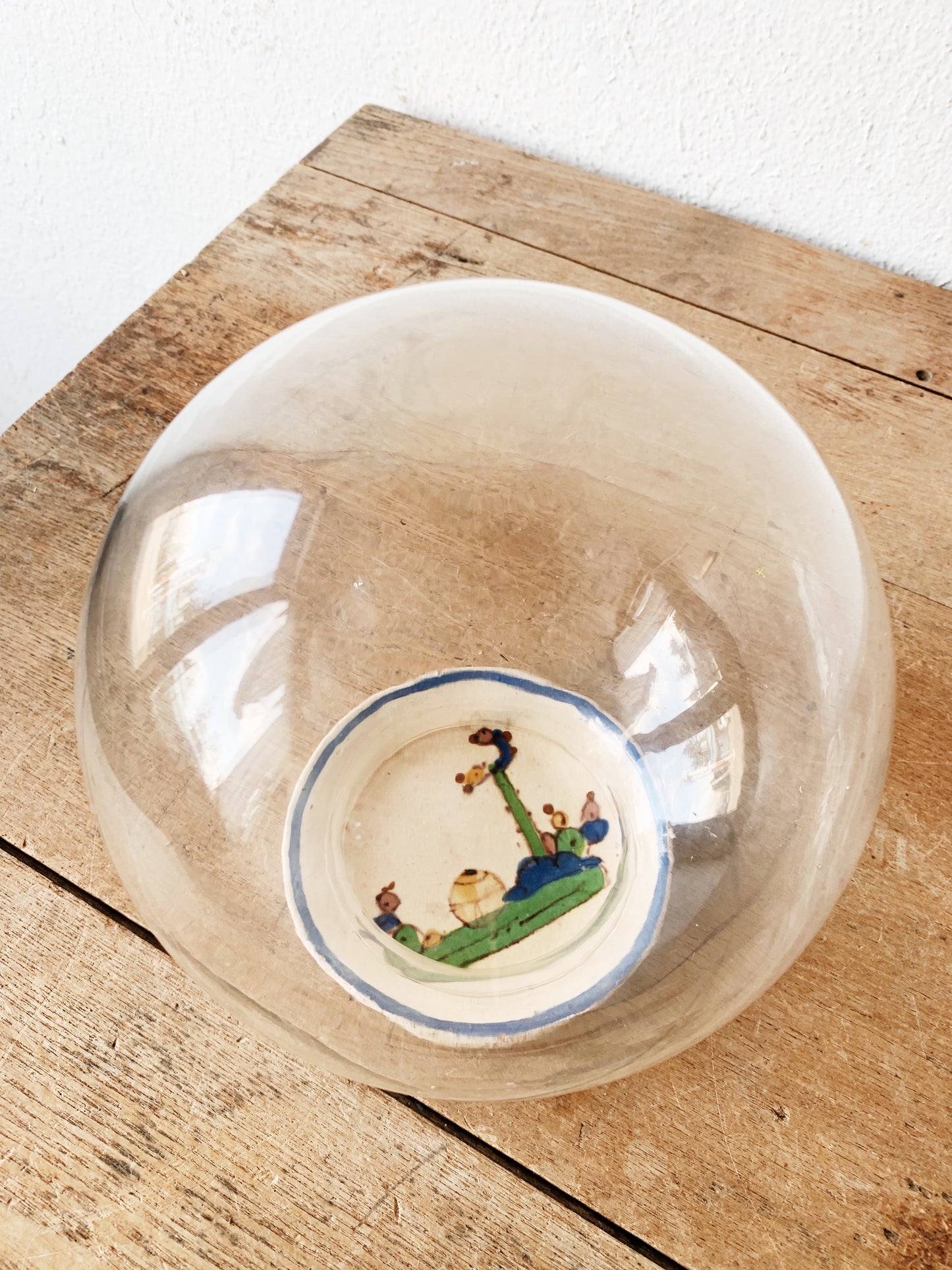 Vintage Hand Painted Dish with Glass Globe Terrarium