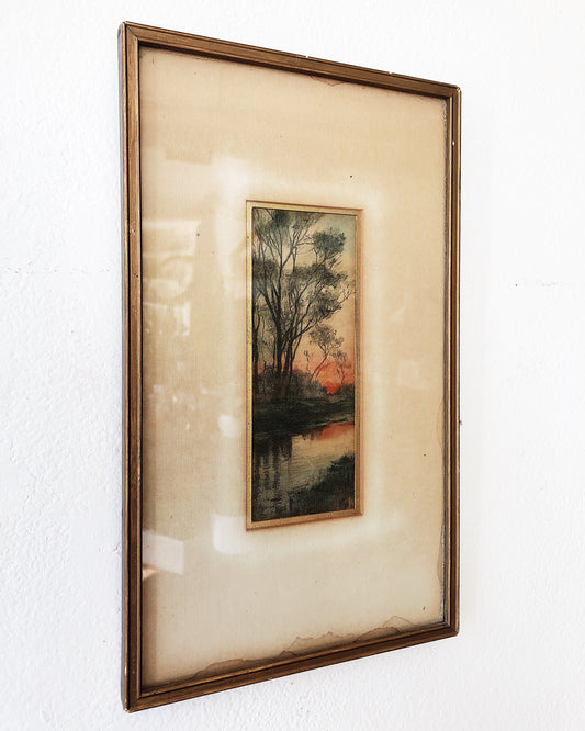 Antique Hand Tinted Sunset Etching