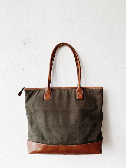 Cotton Canvas and Leather Tote