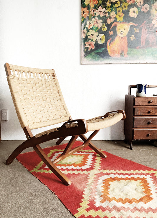 Vintage Hans Wegner Style Folding Rope Chair