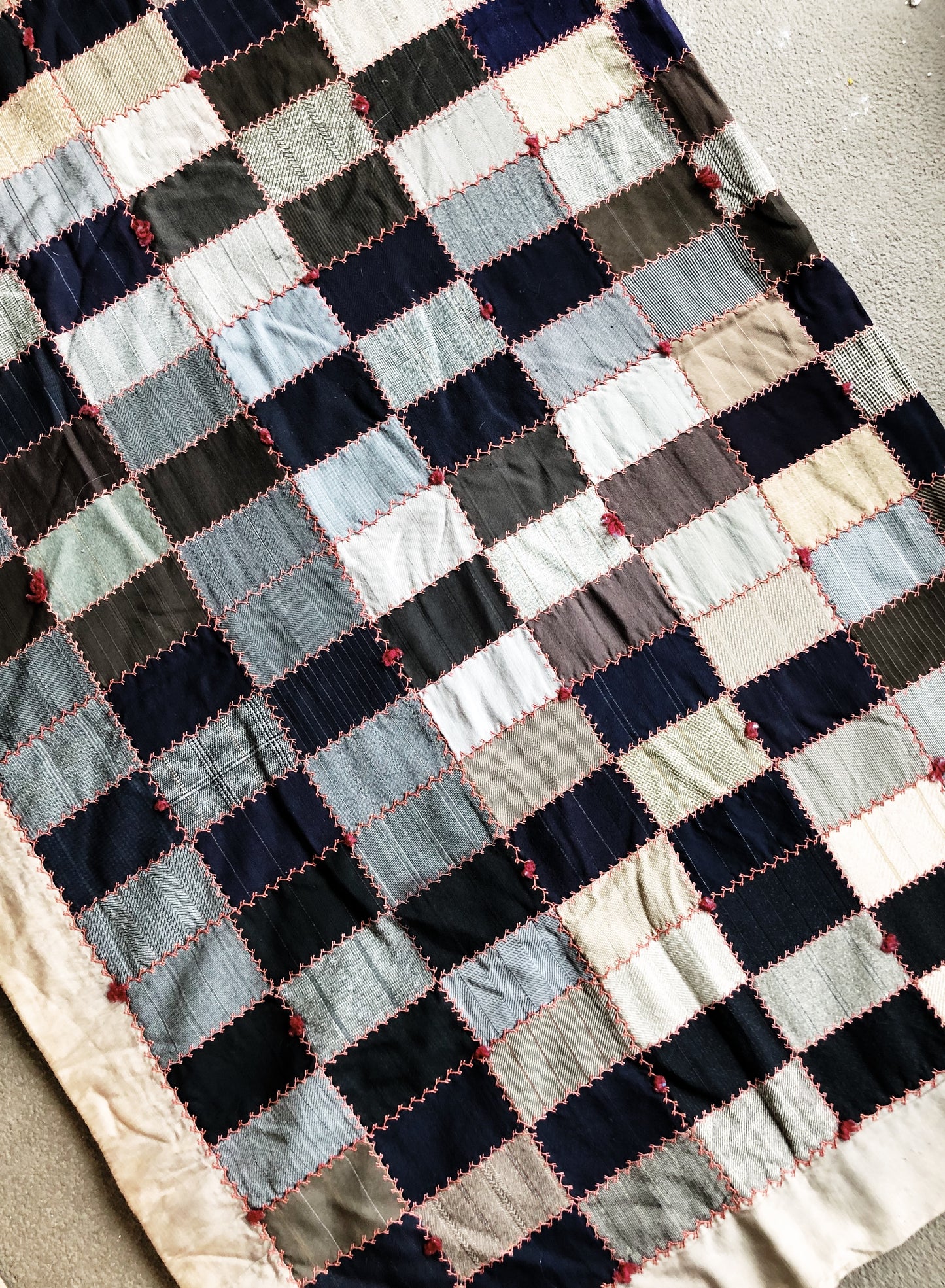 Antique Silk and Wool Patchwork Quilt