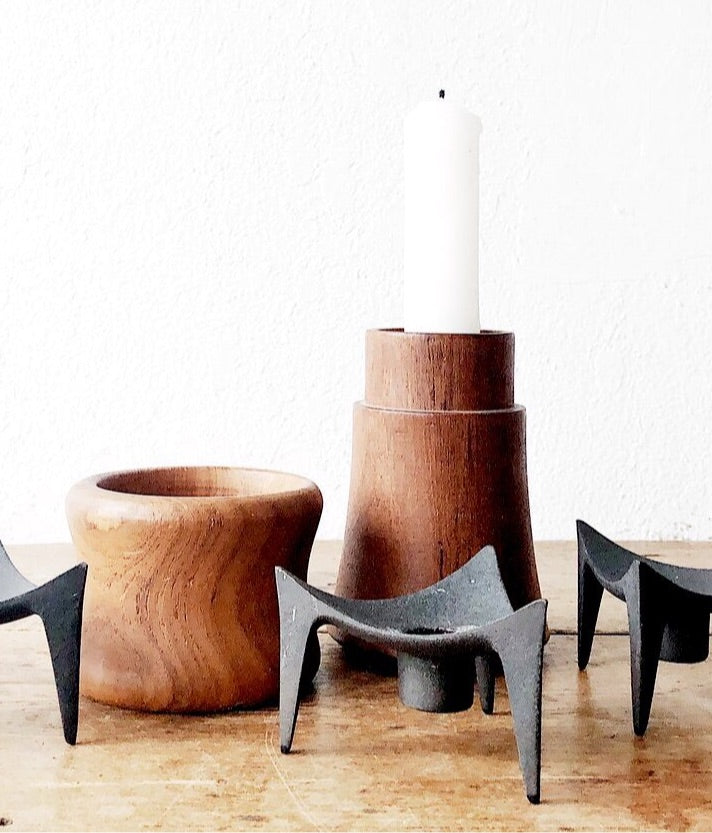 Vintage Scandinavian Wood or Brutalist Candle Holder