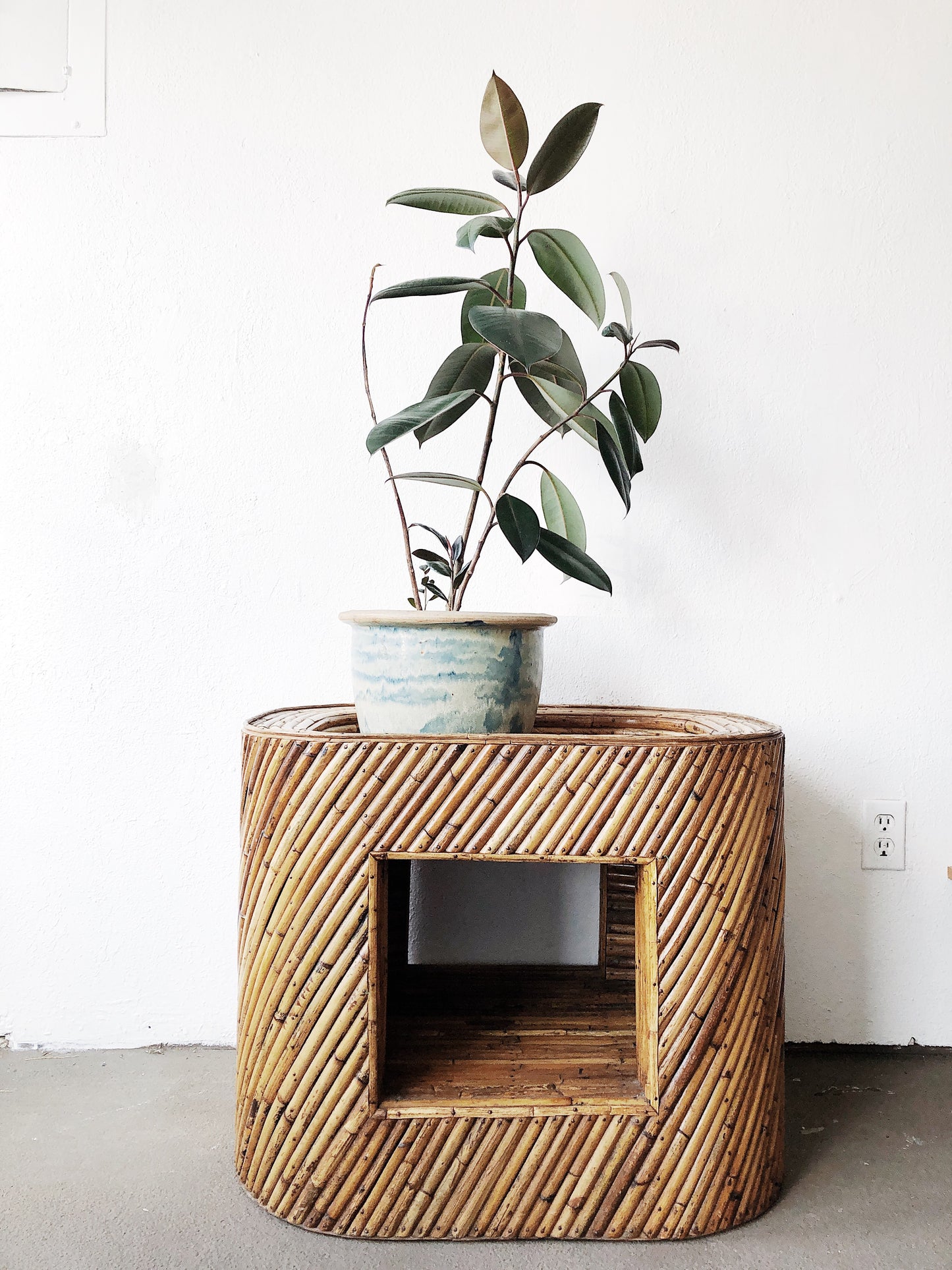 Vintage 1970s Bamboo Planter Table