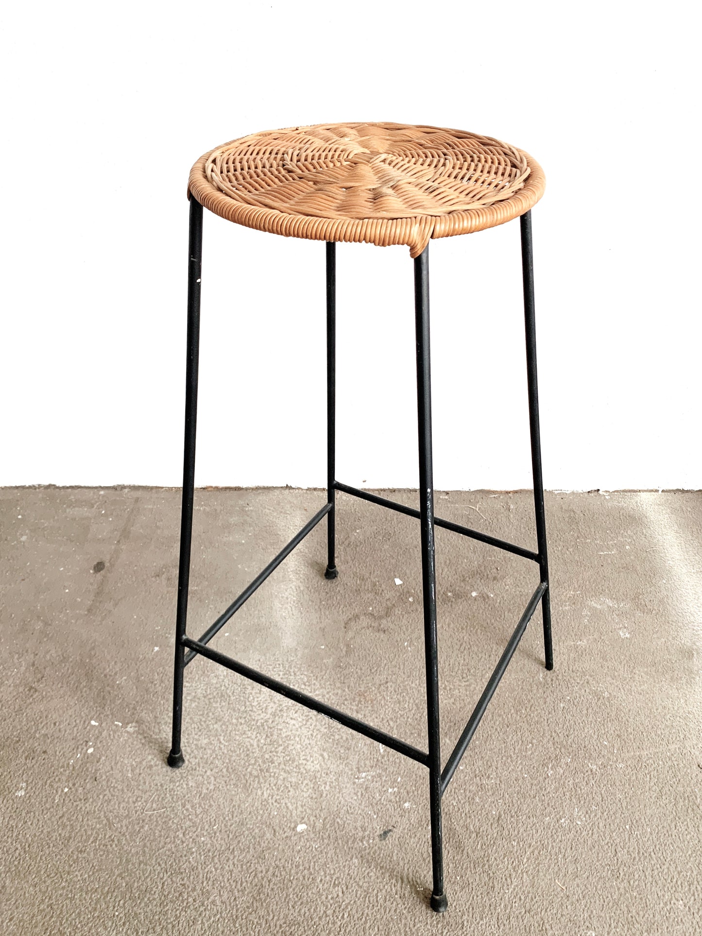 Vintage Iron Stool with Woven Top