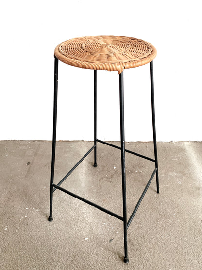 Vintage Iron Stool with Woven Top