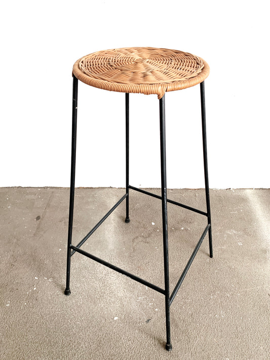 Vintage Iron Stool with Woven Top