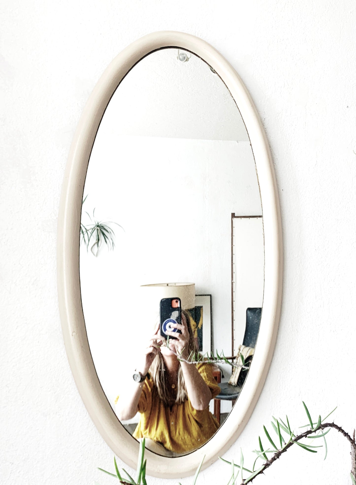 Antique Oval Wood Framed Mirror