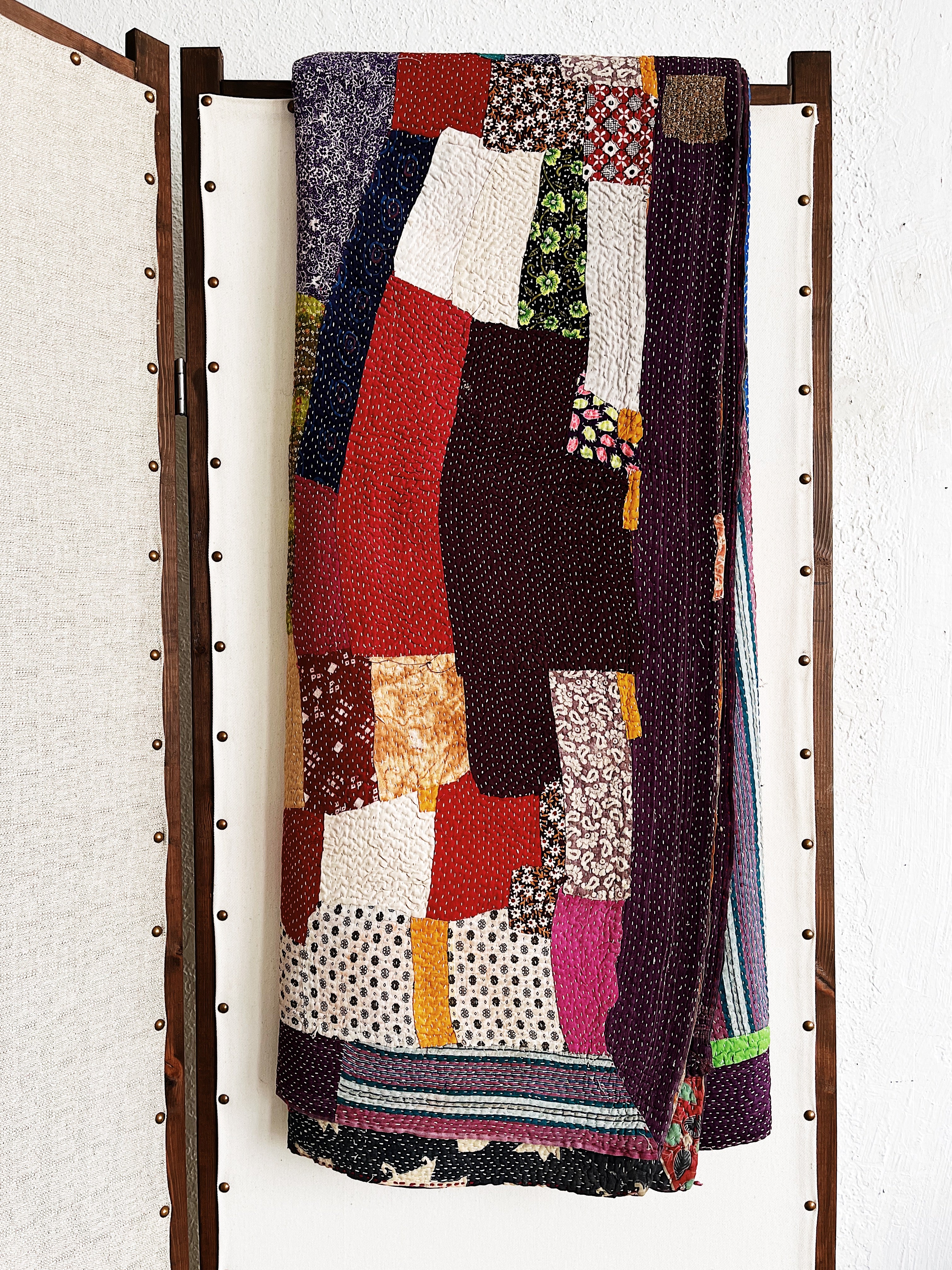 Handmade Cotton Kantha Quilt - Thumbnail 2