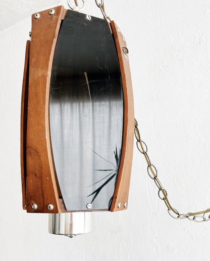 Mid Century Walnut and Smoky Lucite  Pendant