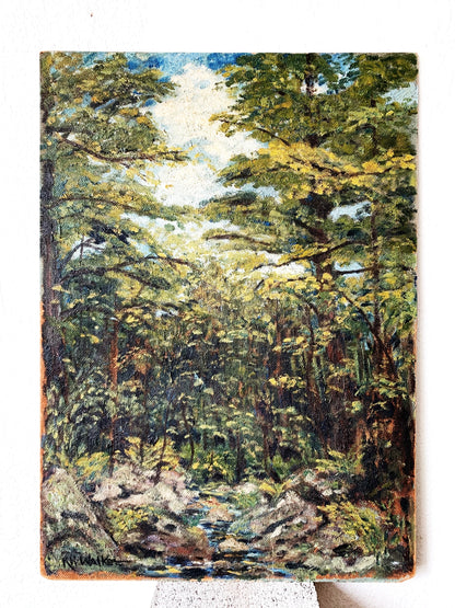 Antique Forest Painting on Board