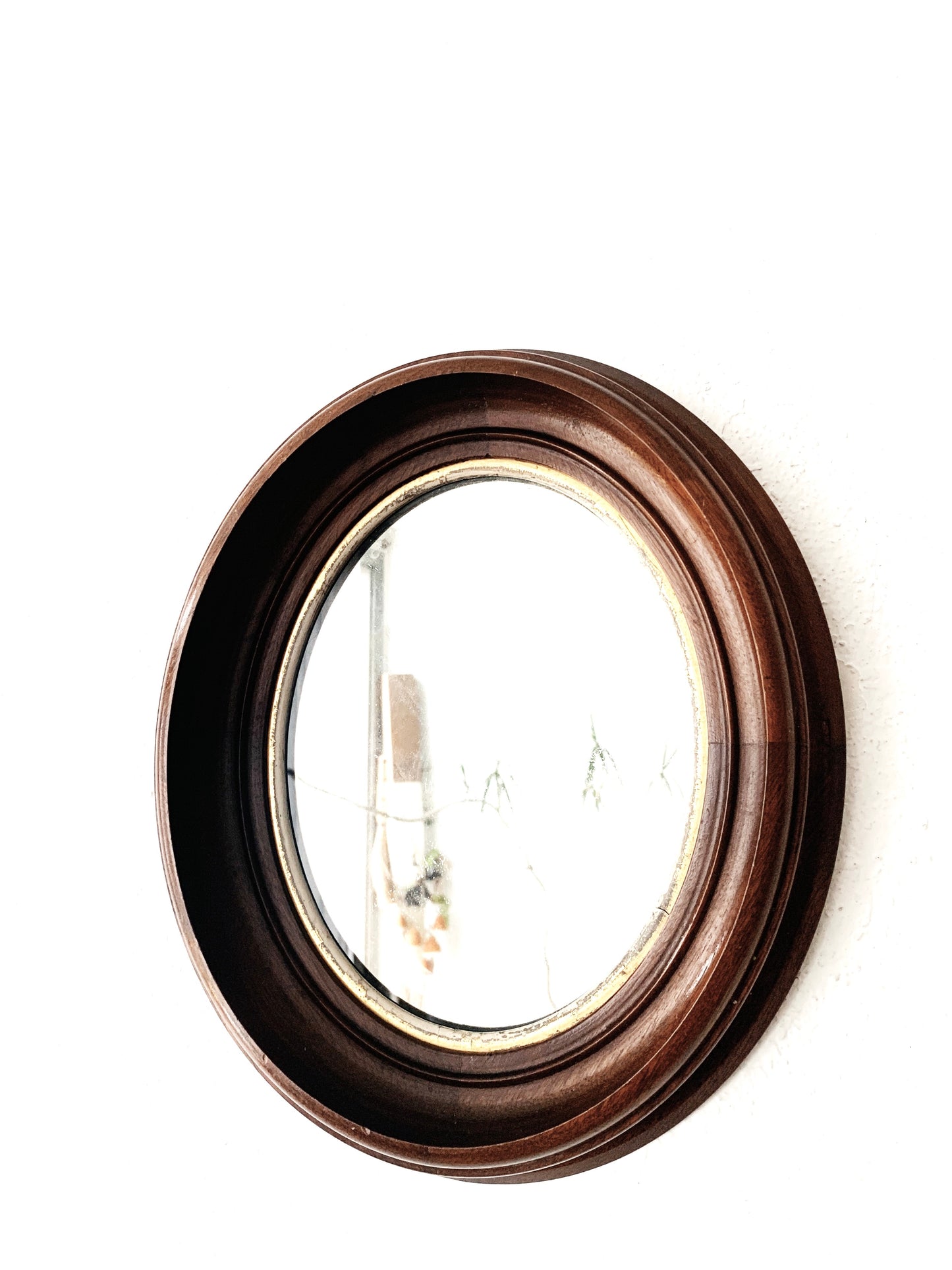 Vintage Chunky Wood Framed Oval Mirror