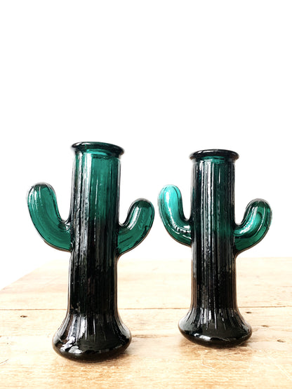 Vintage Glass Cactus Candle Holders